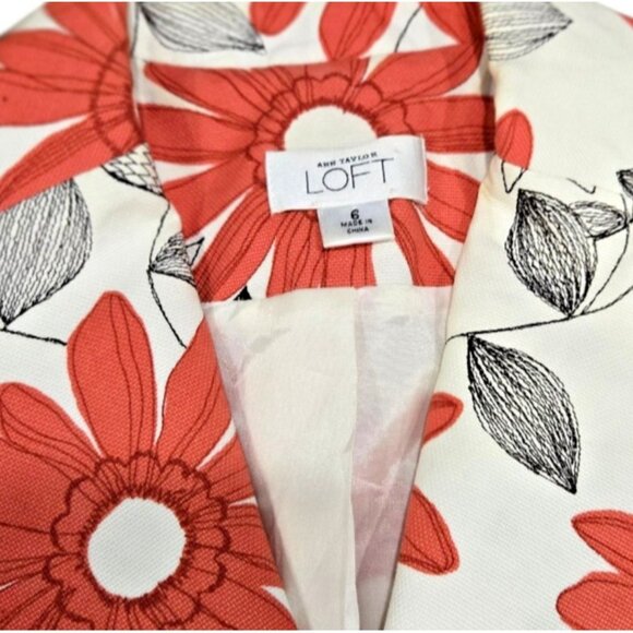 Ann Taylor Loft 3/4 Sleeve White Cotton Jacket With Pink Flowers Sz 0 - Picture 4 of 9